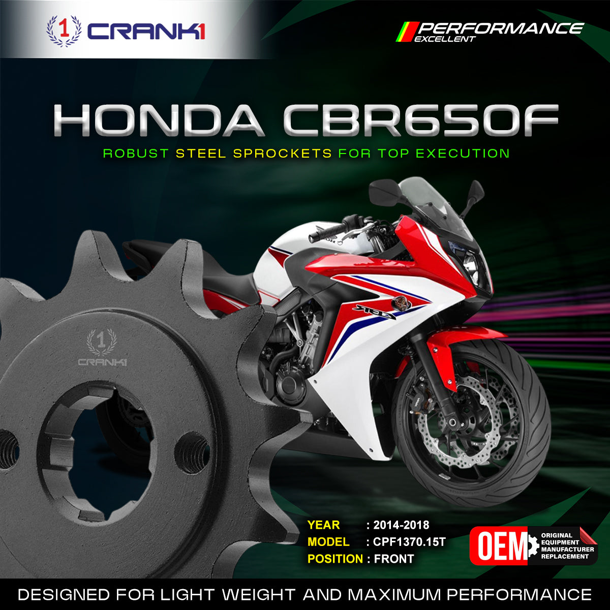 Sprocket For Honda CBR650F (2014-2018) - Front - CPF1370.15T