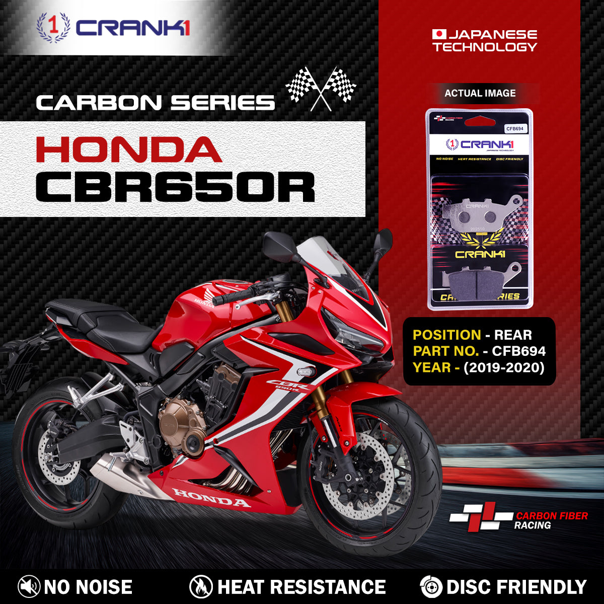 Carbon Brake Pads For Honda CBR650R (2019-2020) - Rear - CFB694
