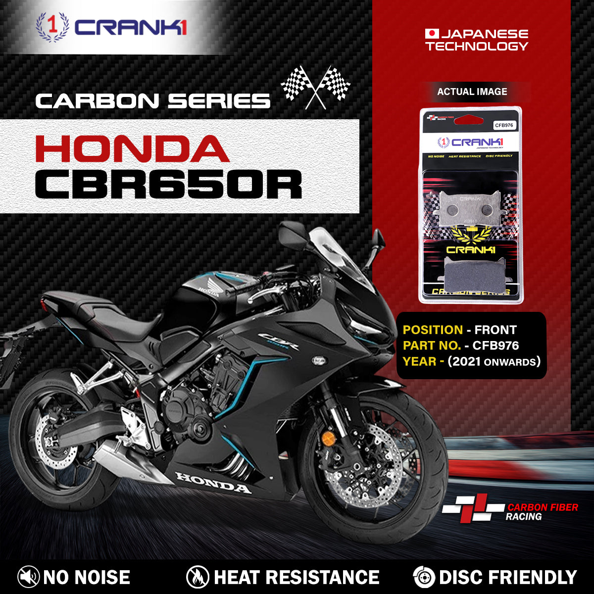 Carbon Brake Pads For Honda CBR650R (2021 Onwards) - Front - CFB976 - 2 Sets