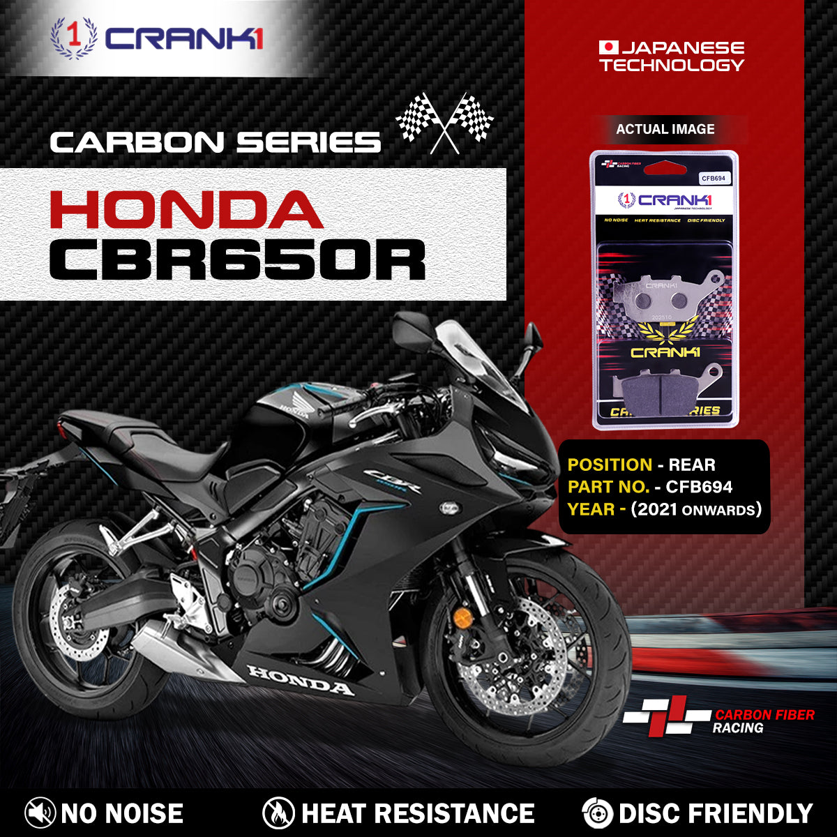 Carbon Brake Pads For Honda CBR650R (2021 Onwards) - Rear - CFB694