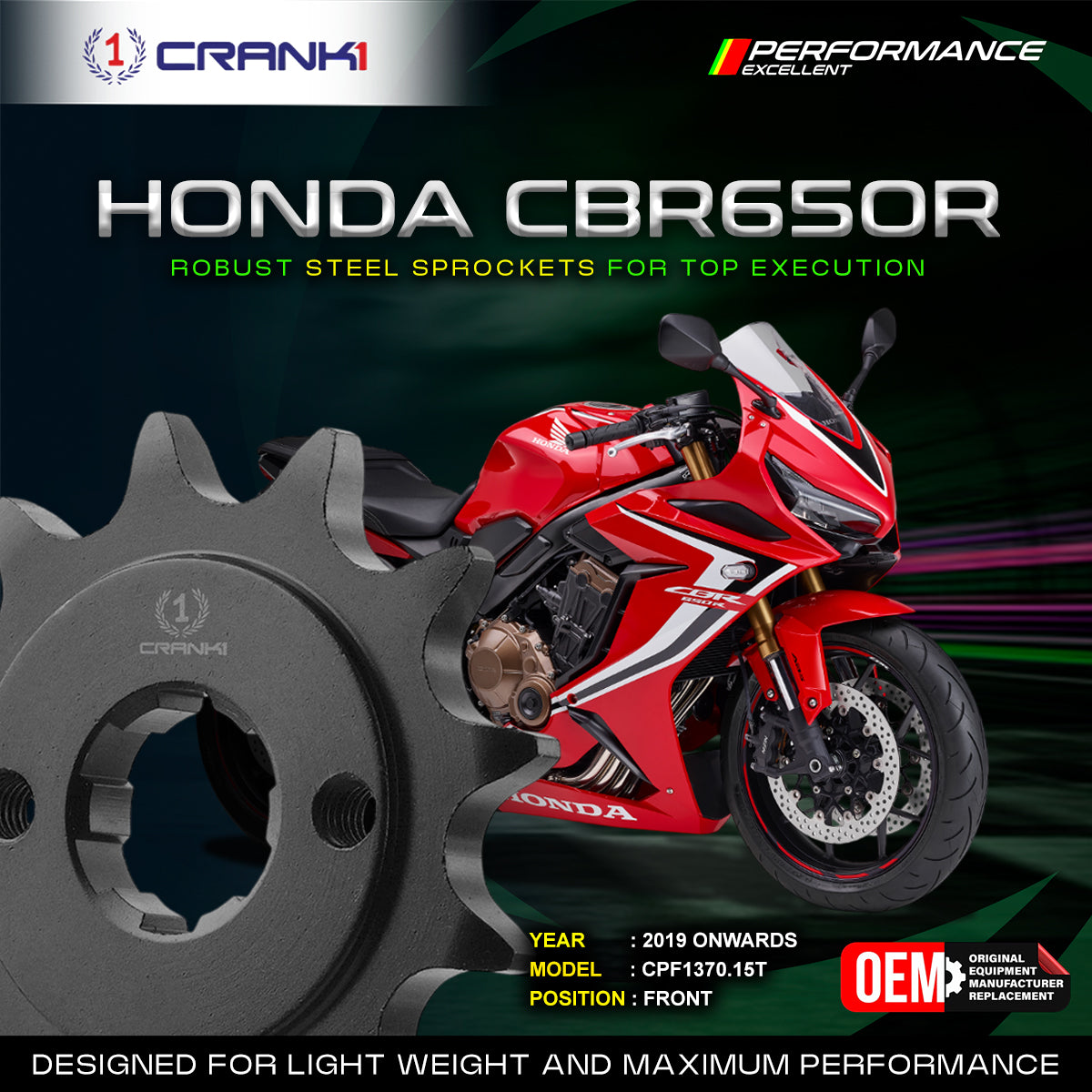 Sprocket For Honda CBR650R (2019 Onwards) - Front - CPF1370.15T