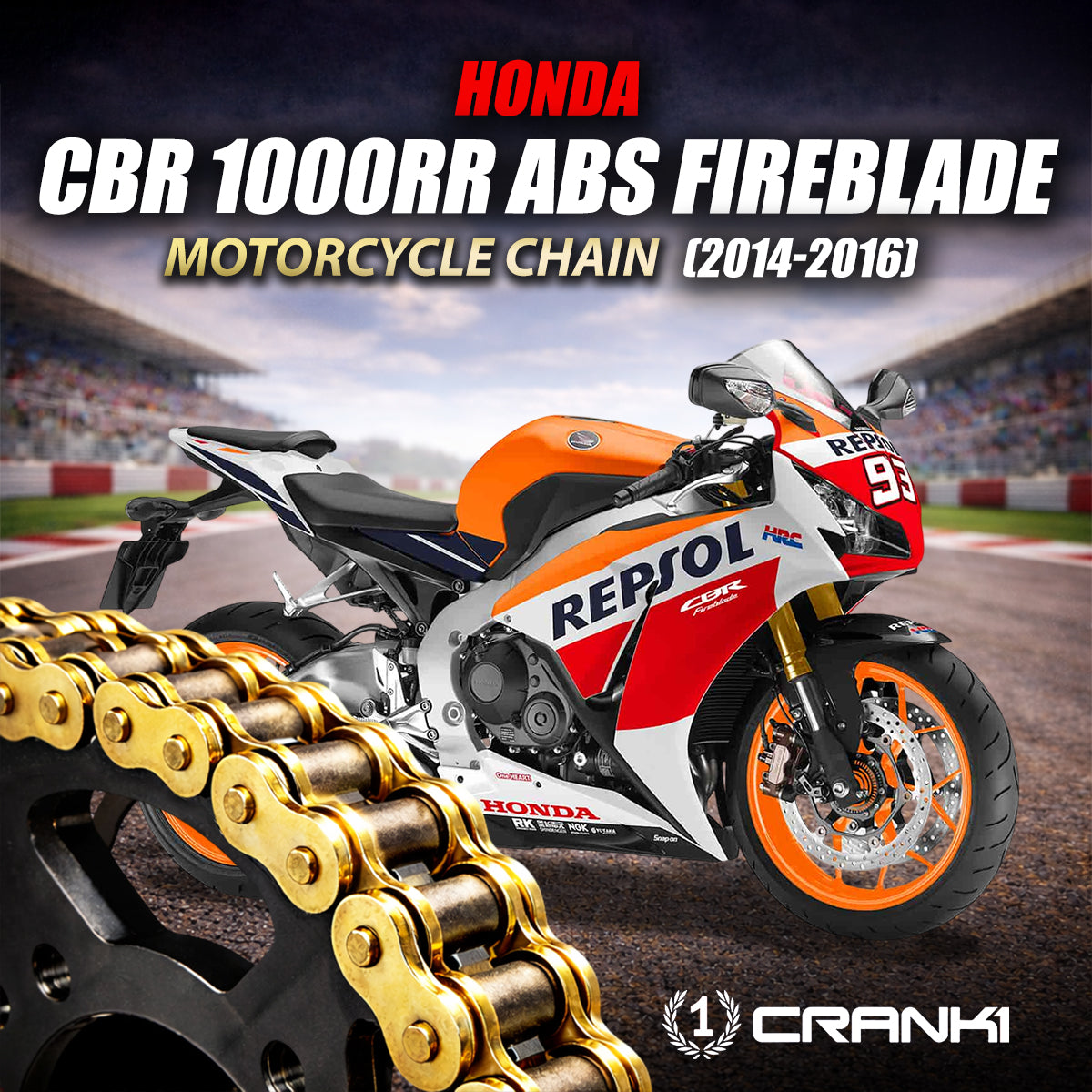 Chain For Honda CBR 1000RR ABS Fireblade (2014-2016) - 530 Pitch x 118 Links Gold (ZVMX)