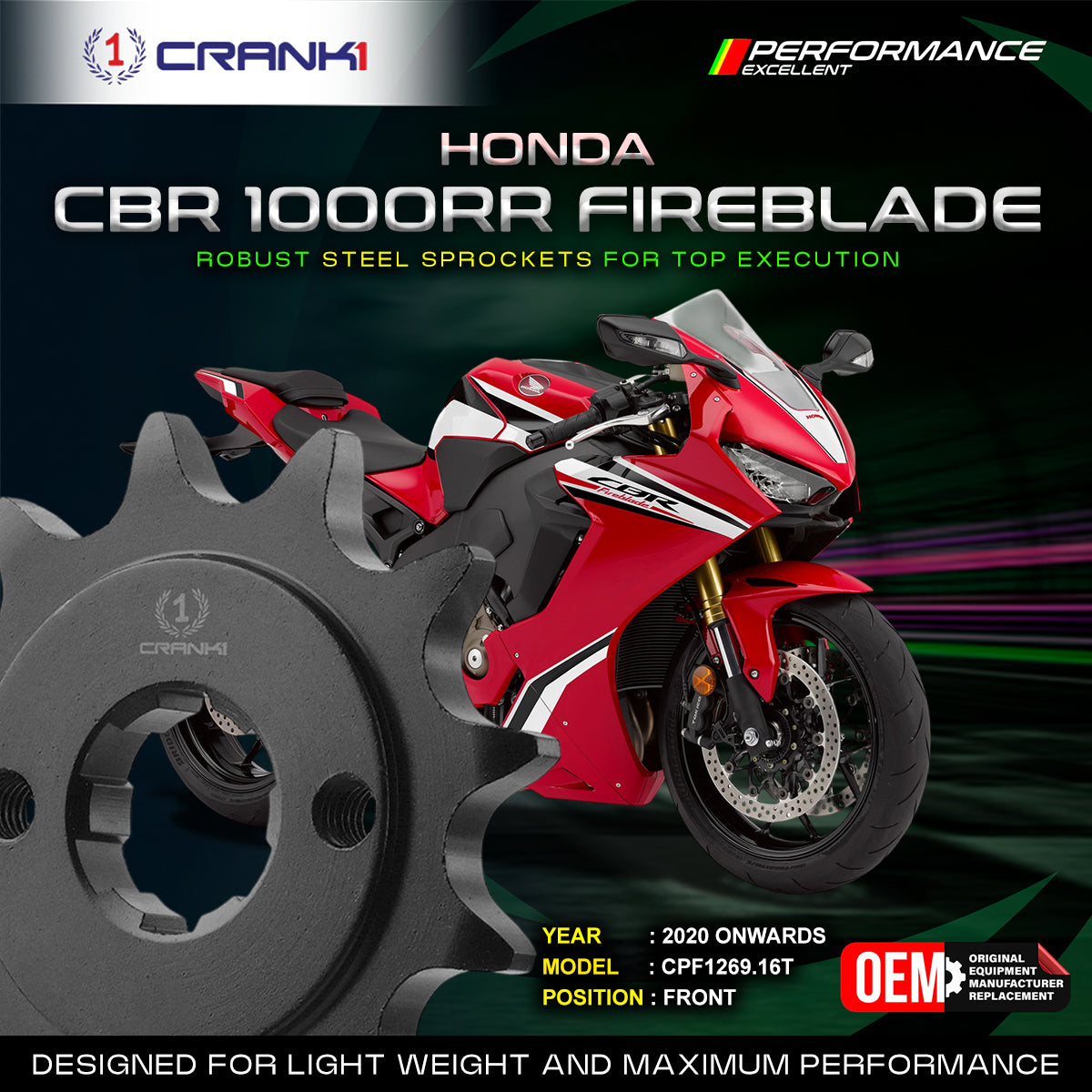 Sprocket For Honda CBR 1000RR Fireblade (2020 Onwards) - Front - CPF1269.16T