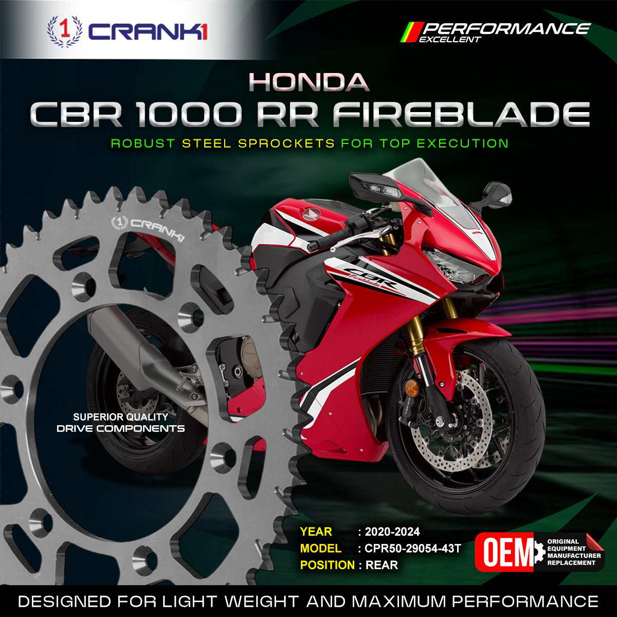 Sprocket For  Honda CBR 1000RR Fireblade (2020-2024) - Rear - CPR50-29054-43T