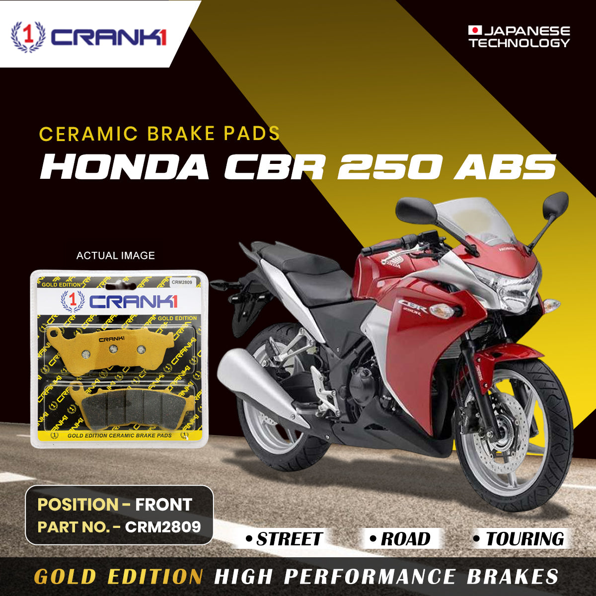 Ceramic Brake Pads For Honda CBR 250 ABS - Front - CRM2809