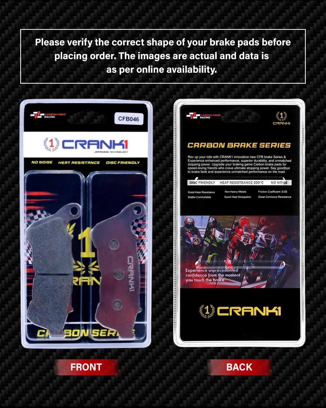 Carbon Brake Pads For Harley Davidson Sportster Forty Eight (2014-2020) - Front - CFB046