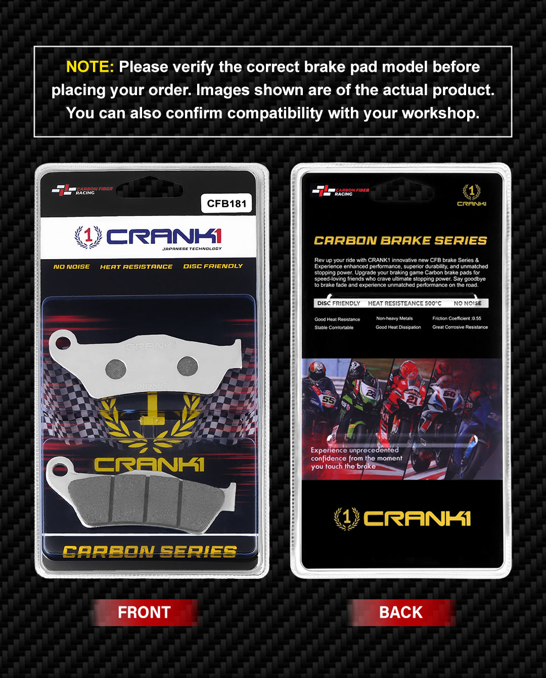 Carbon Brake Pads For Triumph Bonneville Speedmaster 1200 (2018 Onwards) - Front - CFB181 - 2 Sets