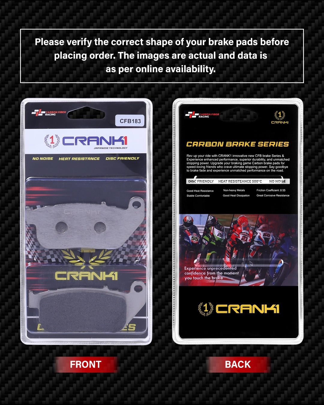 Carbon Brake Pads For Harley Davidson Sportster Iron 883 (2009-2013) - Front - CFB183