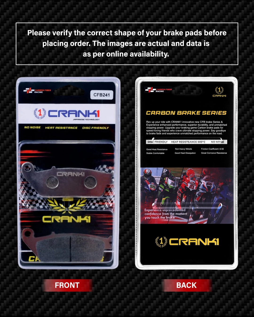 Carbon Brake Pads For Triumph Tiger 800 XR (2015-2018) - Front - CFB241