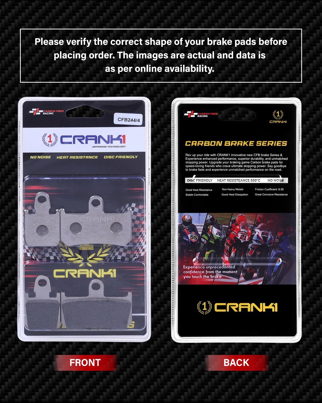 Carbon Brake Pads For Yamaha YZF-R1 (2009-2014) - Front - CFB244/4 - 2 Sets