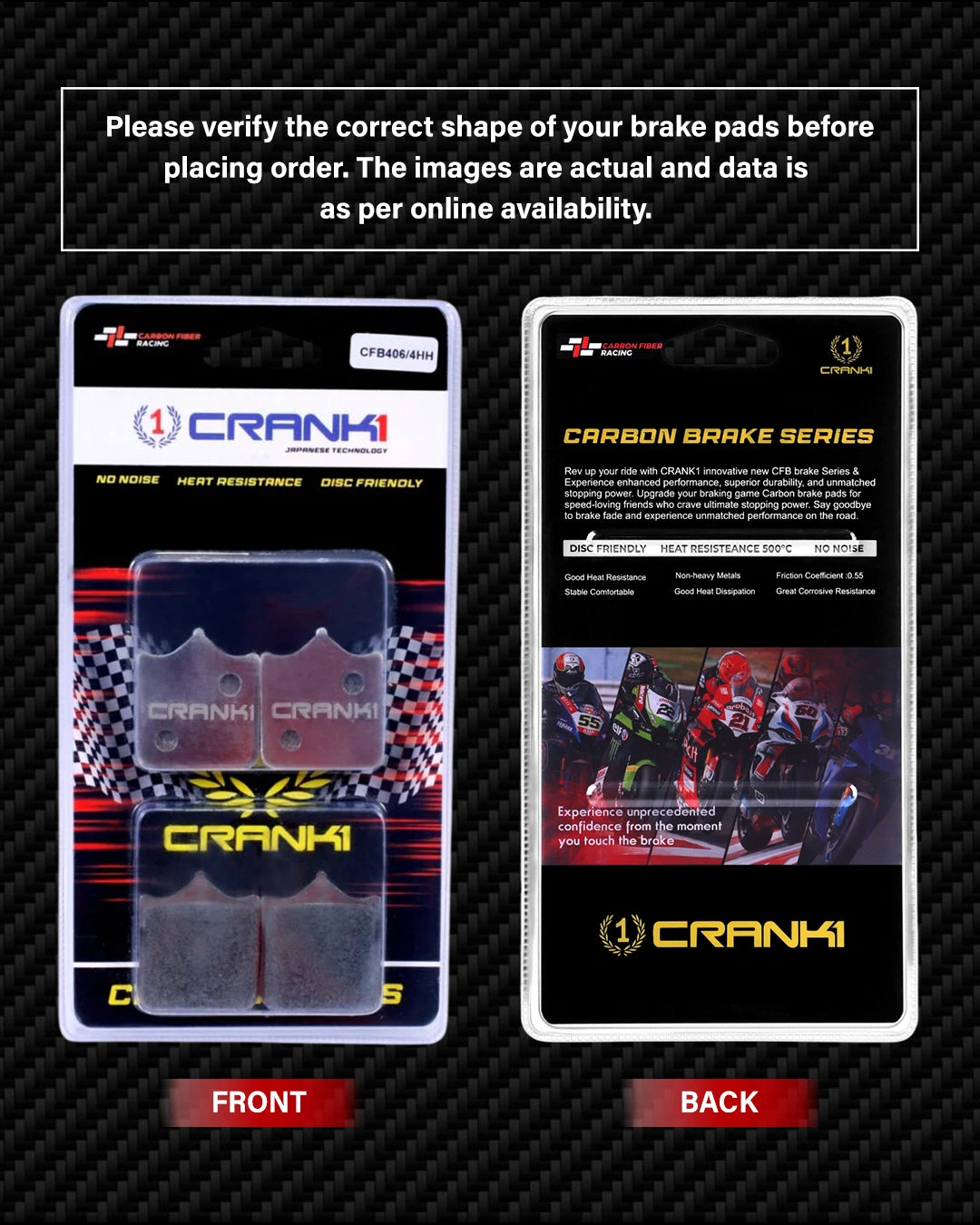 Carbon Brake Pads For BMW S 1000 R (2018-2020) - Front - CFB406/4 - 2 Sets