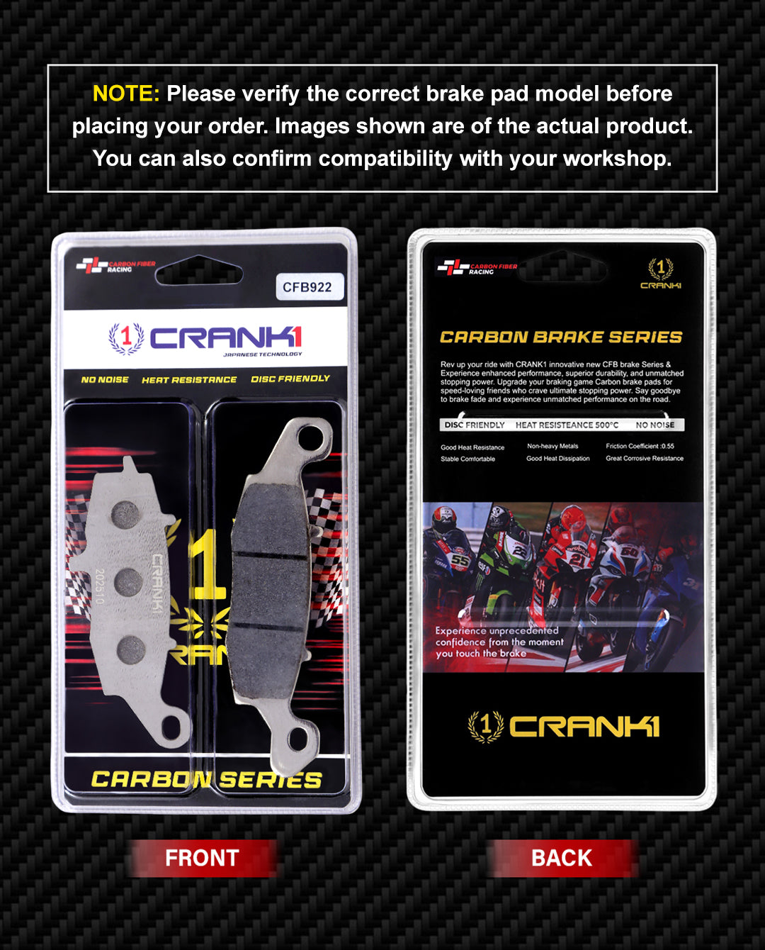Carbon Brake Pads For Kawasaki Er-6n (2012-2016) - Front - CFB922 + CFB132 - 2 Sets