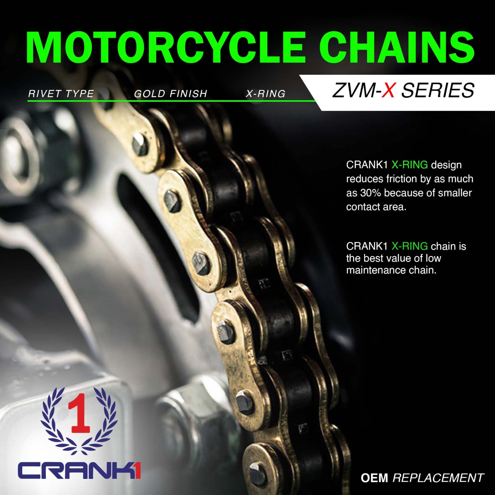 Chain For Triumph Tiger XC (2011-2014) - 525 Pitch x 124 Links Gold (ZVMX)