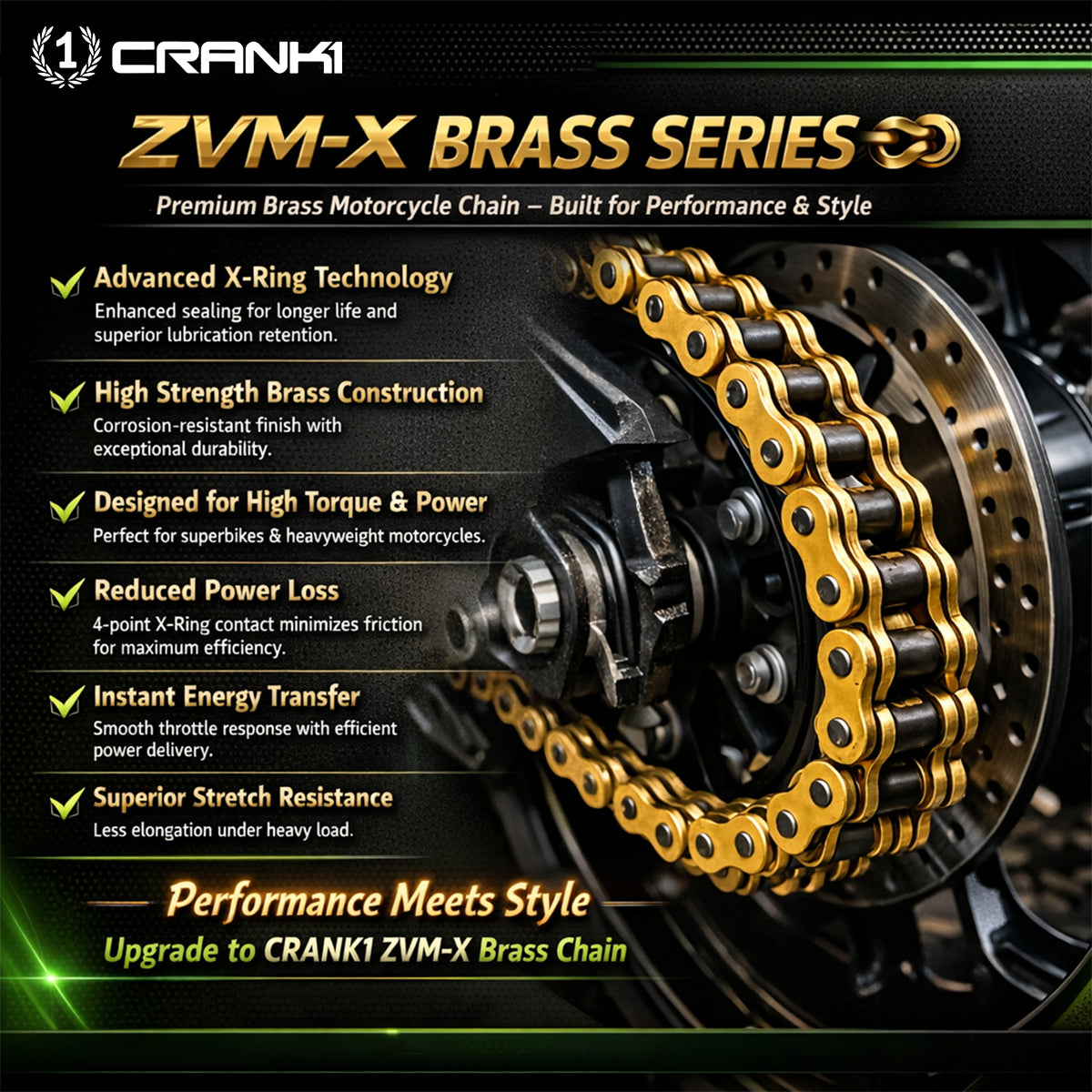 Chain For Benelli TRK 502X (2017 Onwards) - 525 Pitch x 116 Links Gold (ZVMX)