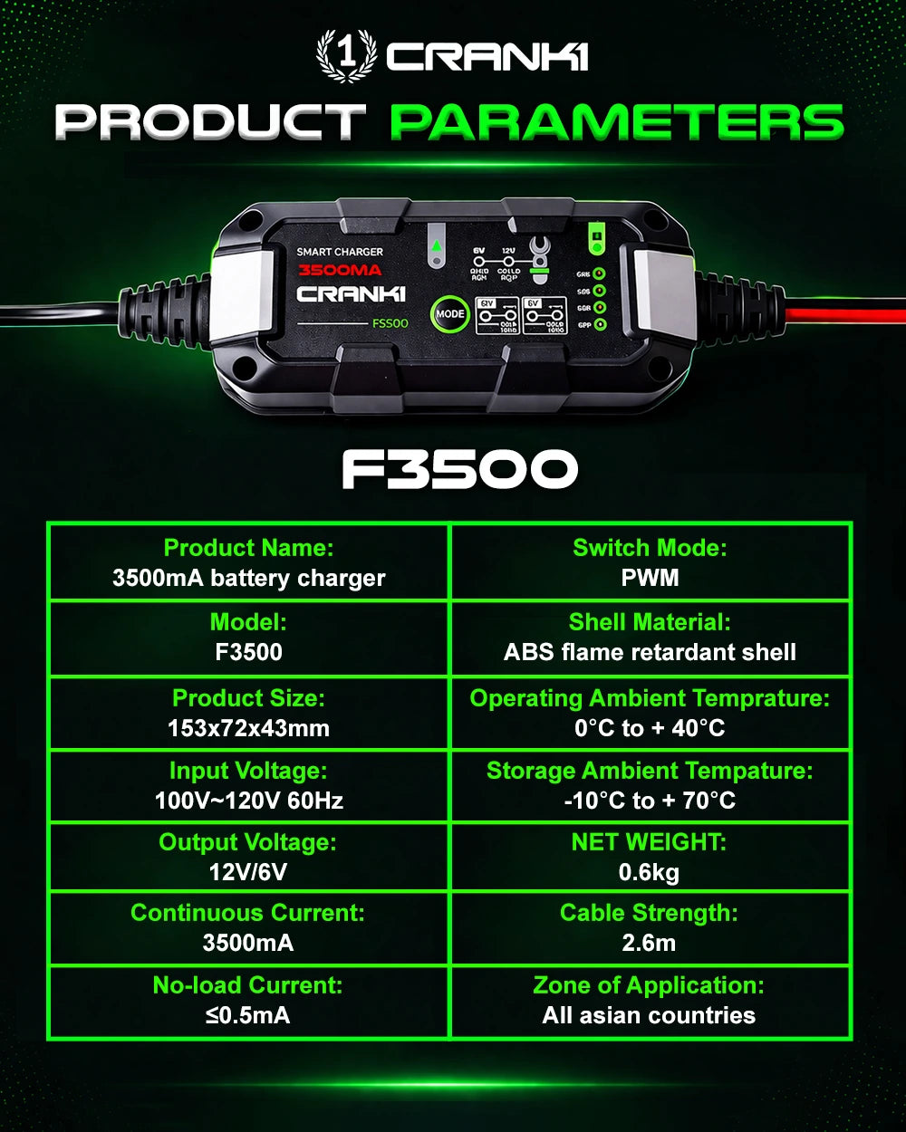Charger For Motorcycle/Bike Battery - F3500