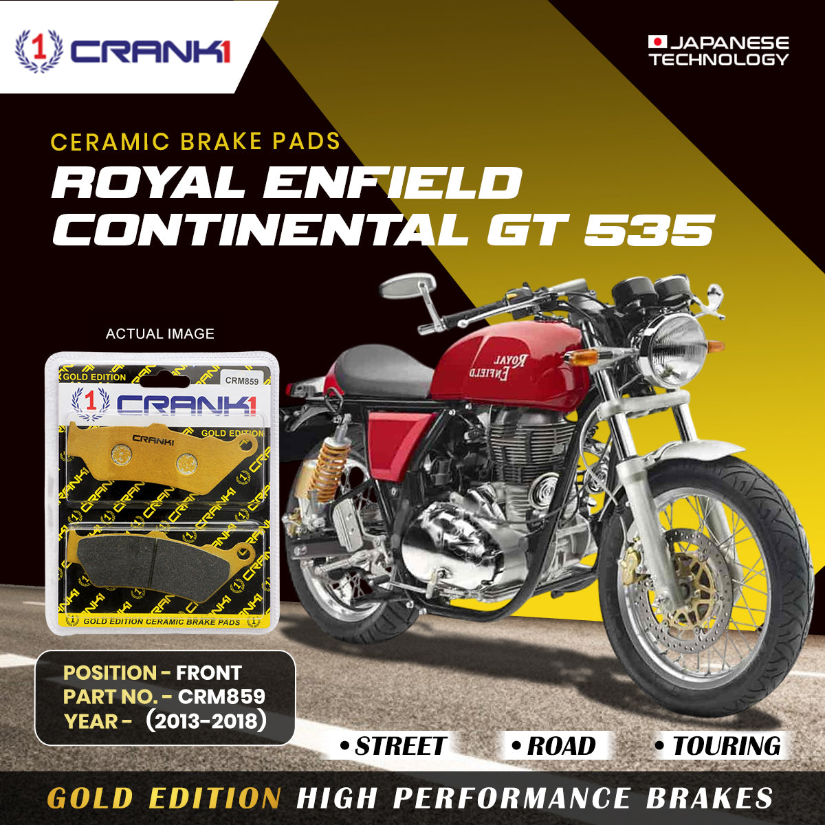 Ceramic Brake Pads For Royal Enfield Continental GT 535  (2013-2018) - Front - CRM859 - 1 Set