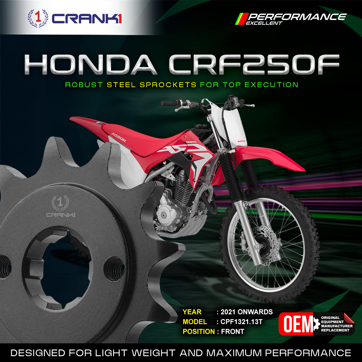 Sprocket For Honda CRF250F (2021 Onwards) - Front - CPF1321.13T