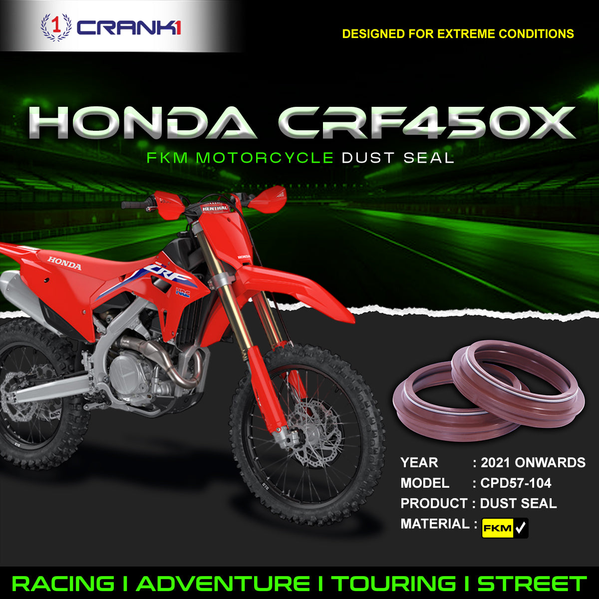 Fork Dust Seals Pair For Honda CRF450X (2021 Onwards) - CPD57-104