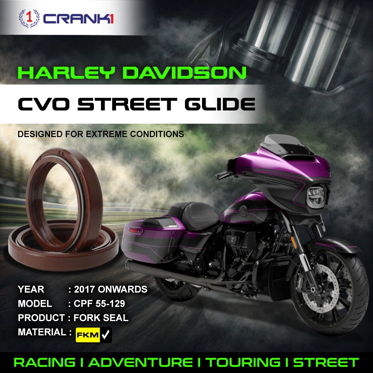 Fork Oil Seals Pair For Harley Davidson CVO Street Glide (2017 Onwards) - CPF55-129