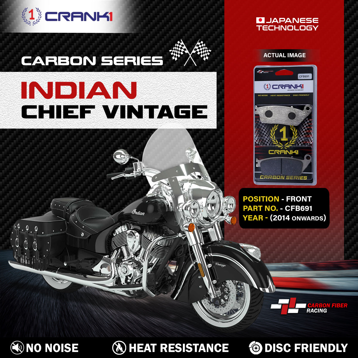 Carbon Brake Pads For Indian Chief Vintage (2014 Onwards) - Front - CFB691