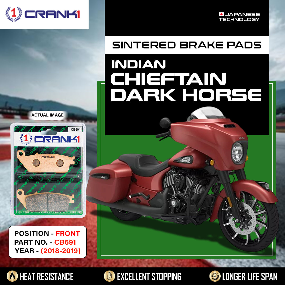 Sintered Brake Pads For Indian Chieftain Dark Horse (2018-2019) - Front - CB691