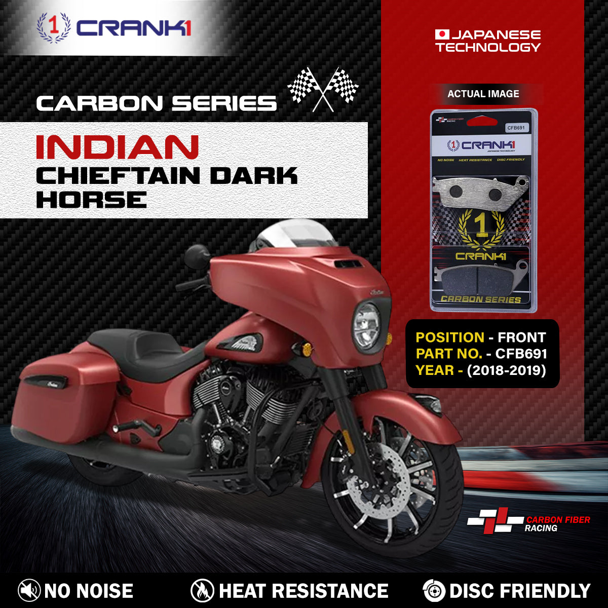 Carbon Brake Pads For Indian Chieftain Dark Horse (2018-2019) - Front - CFB691