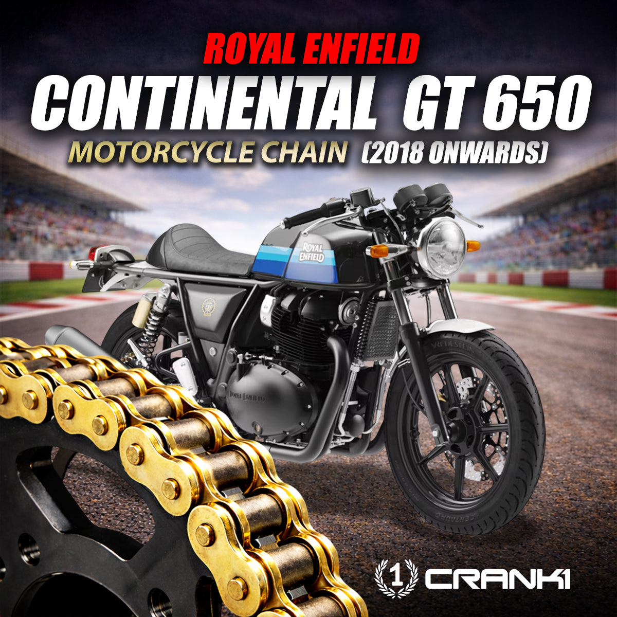 Chain For Royal Enfiled Continental  GT 650 (2018 Onwards) - 525 Pitch x 100 Links Gold (ZVMX)