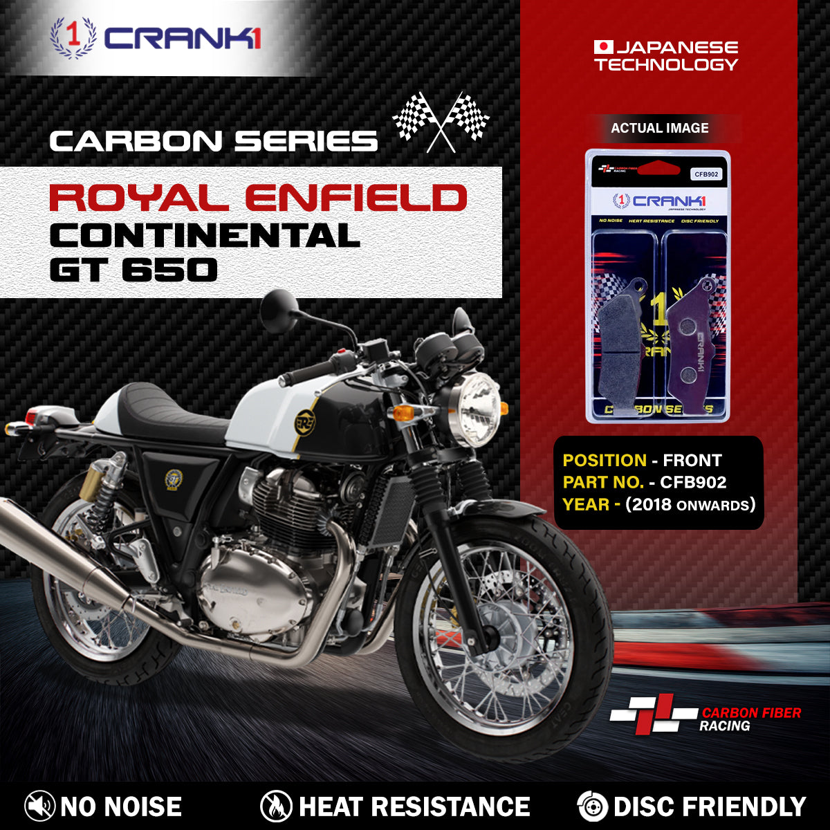 Carbon Brake Pads For Royal Enfield Continental GT 650 (2018 Onwards) - Front - CFB902