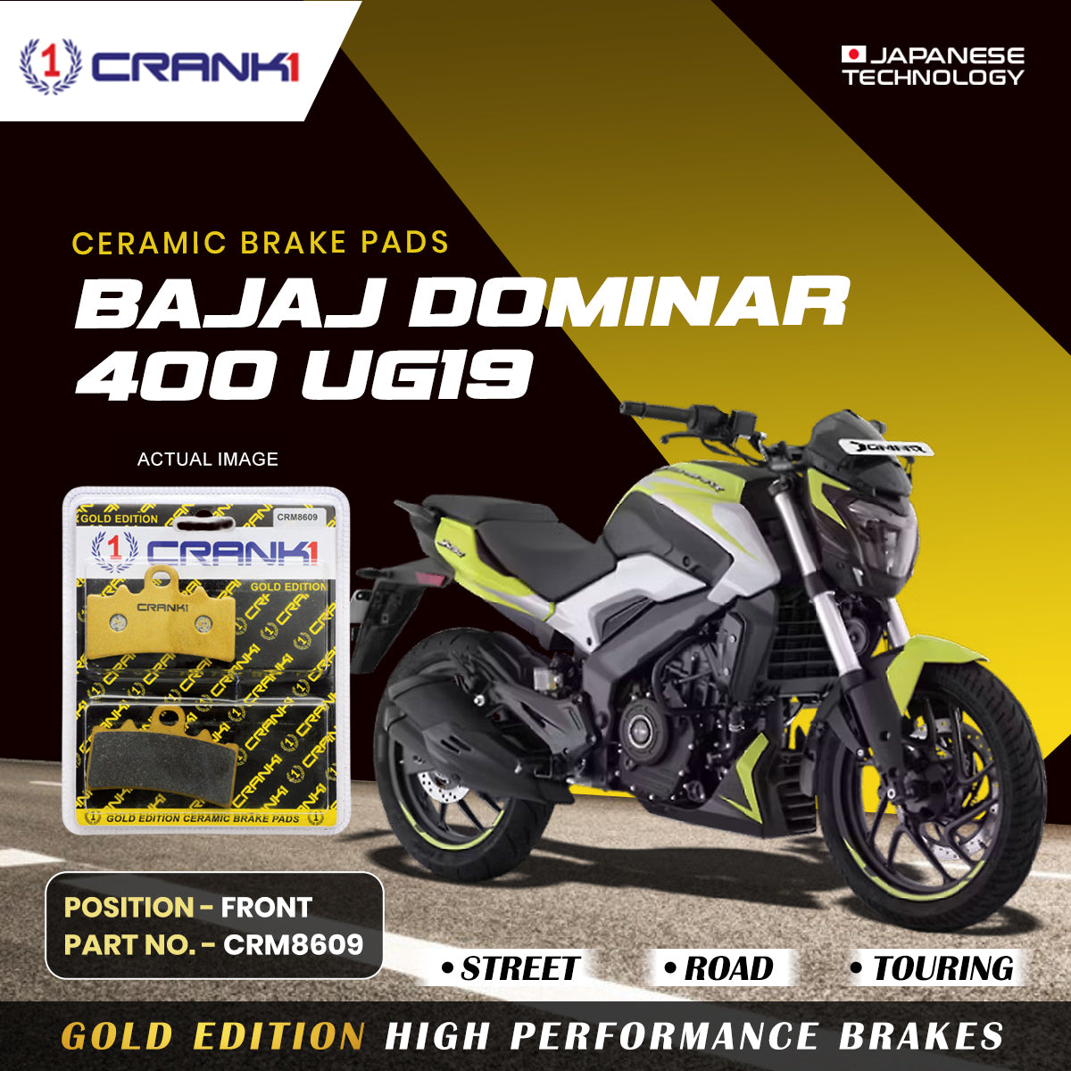 Ceramic Brake Pads For Bajaj Dominar 400 (UG19) - Front - CRM8609