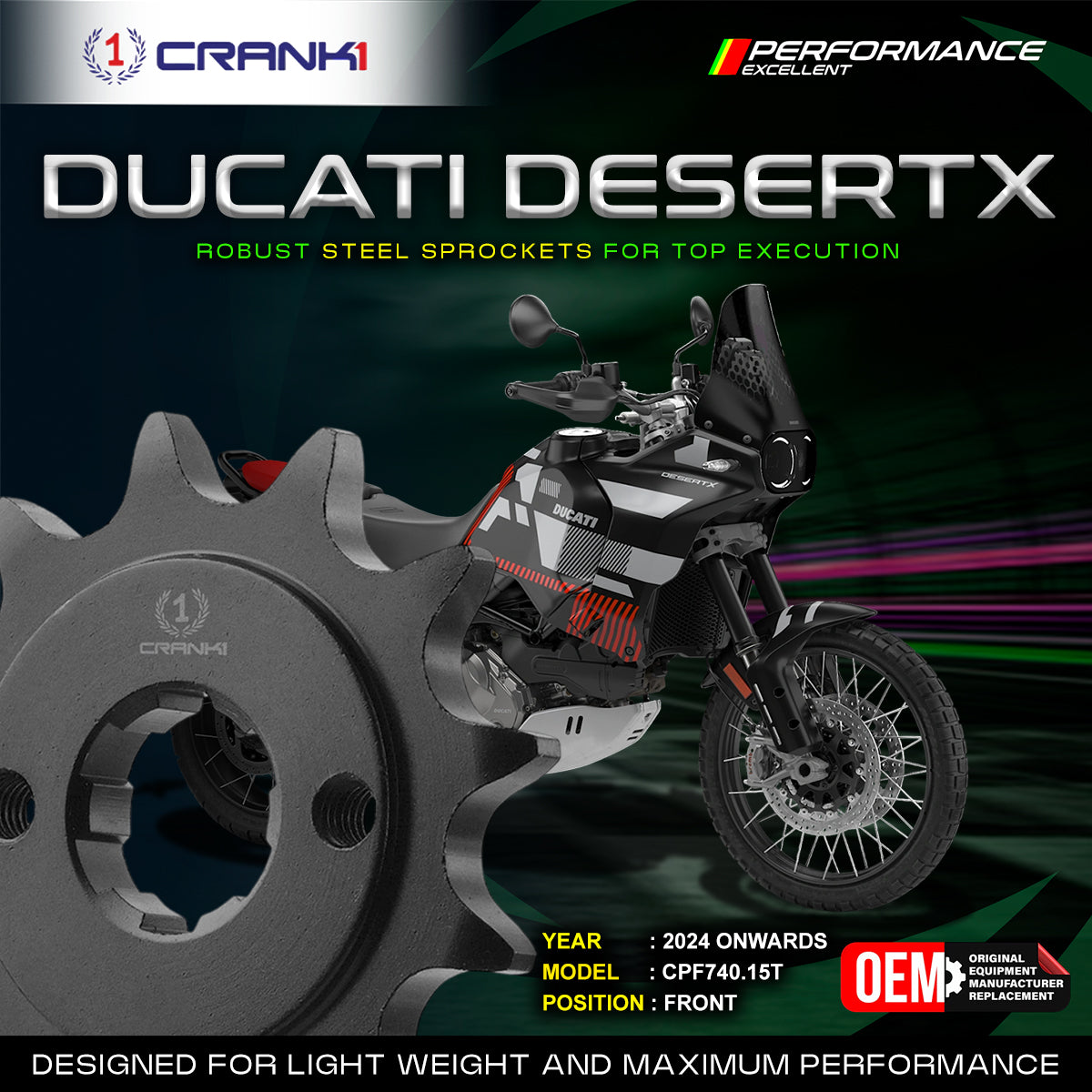 Sprocket For Ducati Desert X (2024 onwards) - Front - CPF740.15T