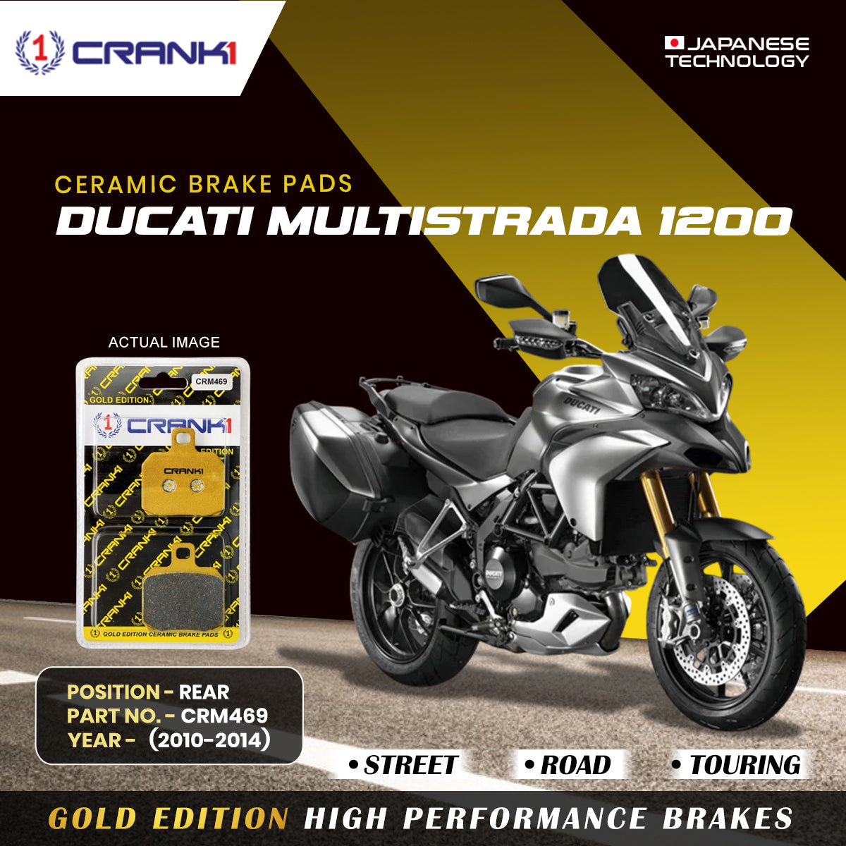 Ceramic Brake Pads For Ducati Multistrada 1200 (2010-2014) - Rear - CRM469