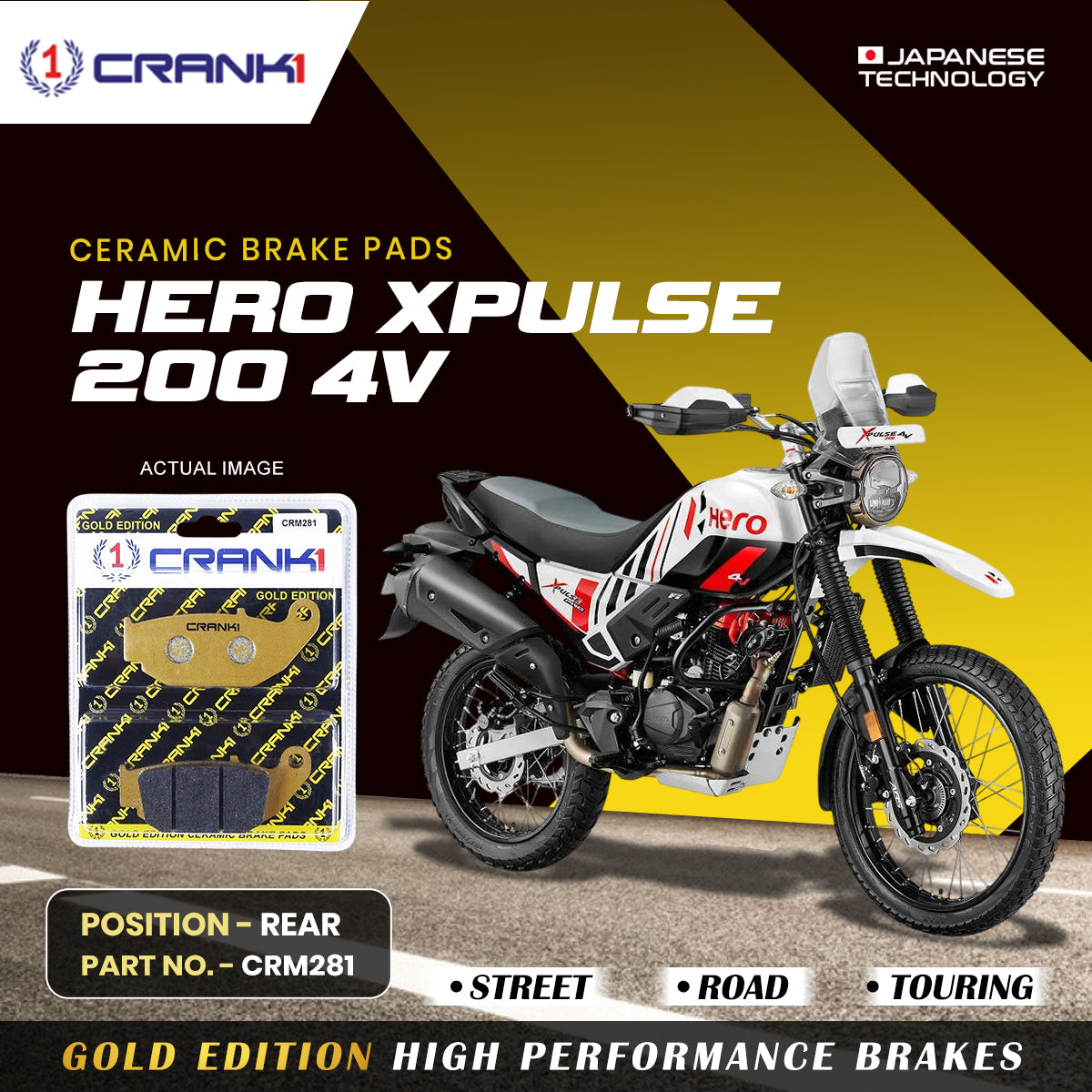 Ceramic Brake Pads For Hero Xpulse 200 4V - Rear - CRM281