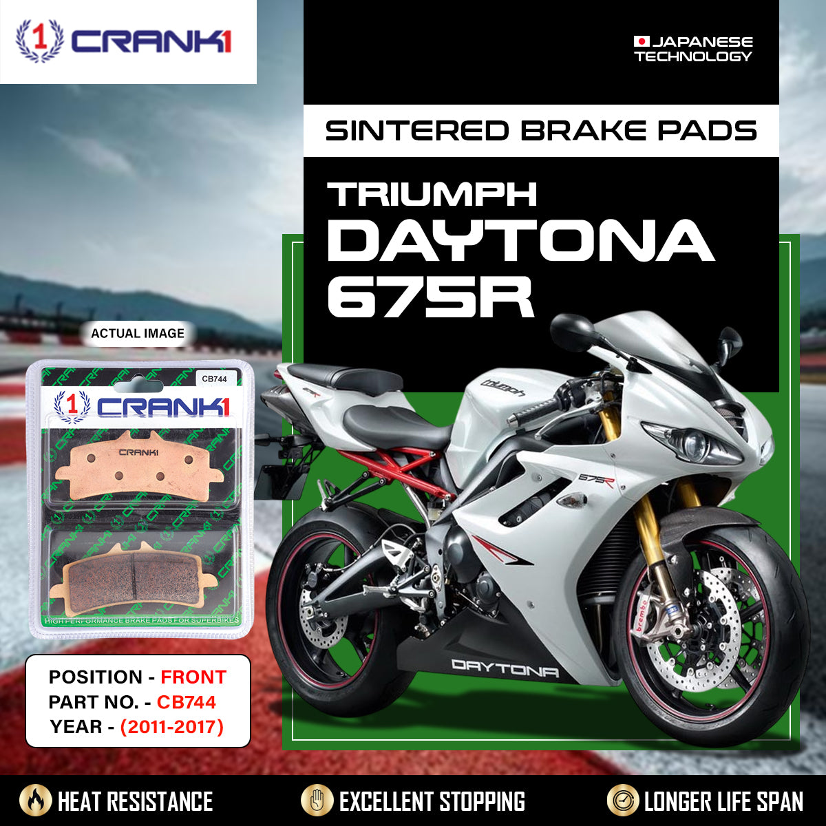 Sintered Brake Pads For Triumph Daytona 675R (2011-2017) - Front - CB744 - 2 Sets