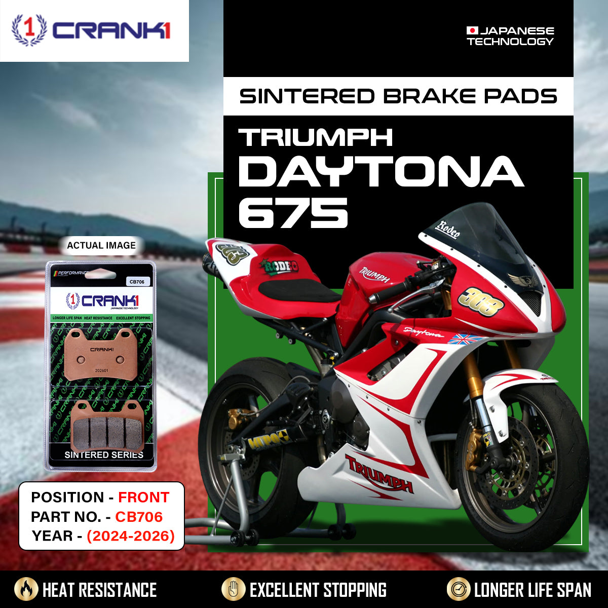 Sintered Brake Pads For Triumph Daytona 675 (2024-2026) - Front - CB706 - 2 Sets