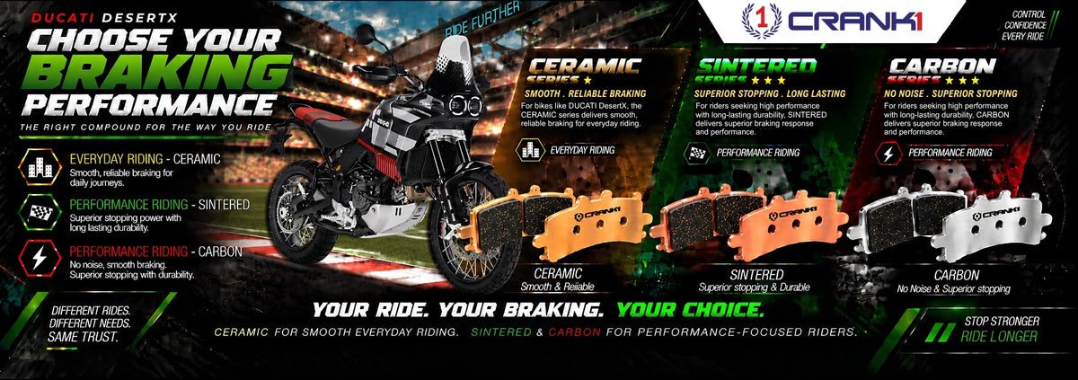 Ceramic Brake Pads For  Ducati DesertX	(2024 Onwards) - Front - CRM1309 - 1 Set | Smooth Braking | Heat Resistant | Long Life | Disc Friendly