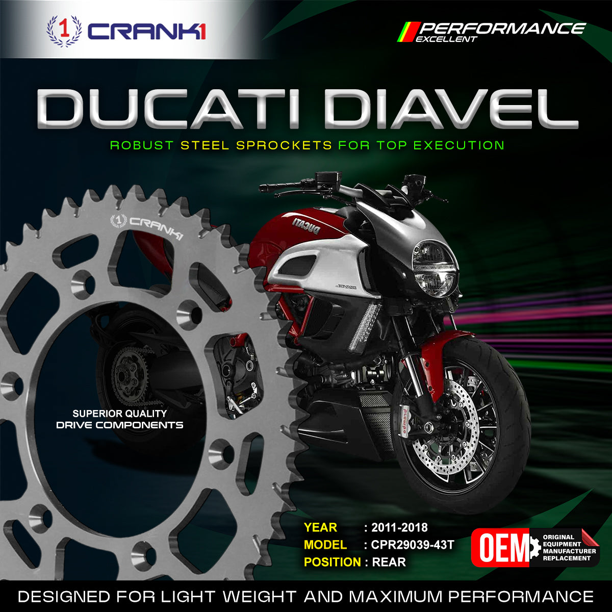 Sprocket For Ducati Diavel (2011-2018) - Rear - CPR29039-43T
