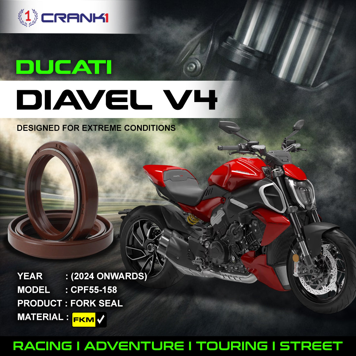 Fork Oil Seals Pair For  Ducati Diavel V4  (2024 Onwards) - CPF55-158