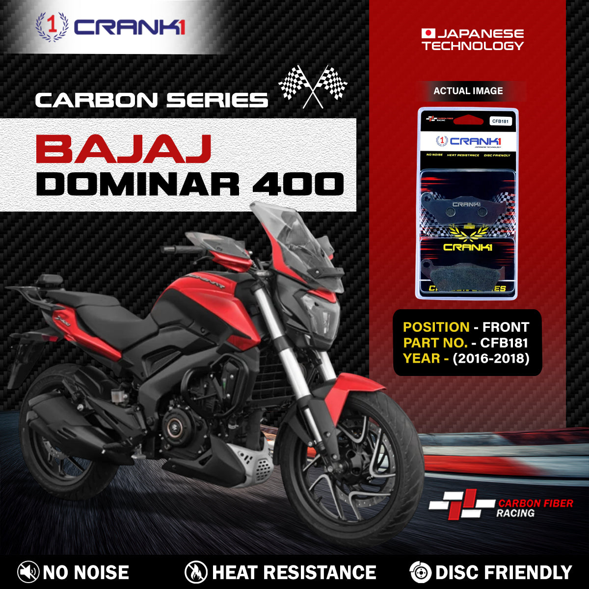 Carbon Brake Pads For Bajaj Dominar 400 (2016-2018) - Front - CFB181