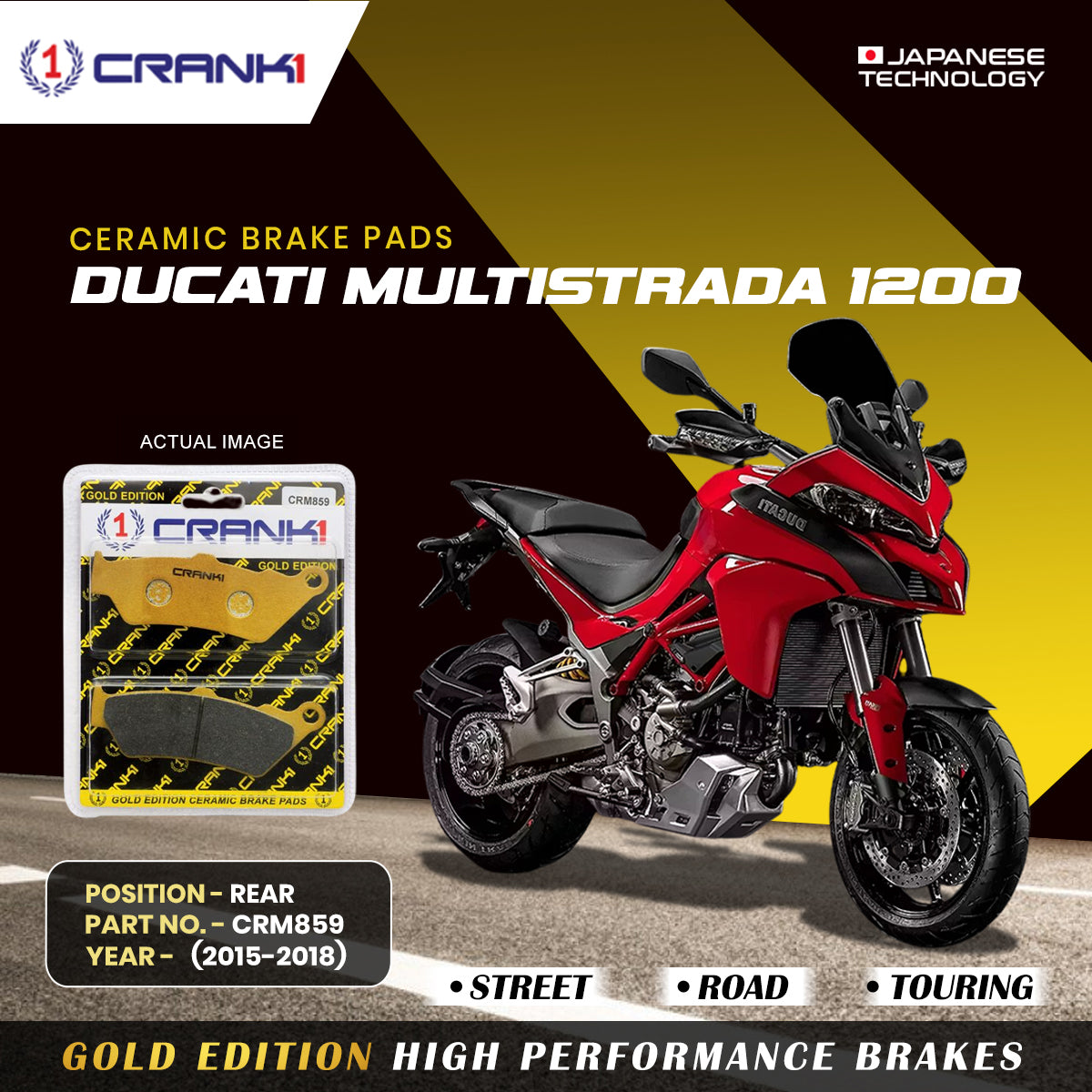 Ceramic Brake Pads For Ducati Multistrada 1200 (2015-2018) - Rear - CRM859