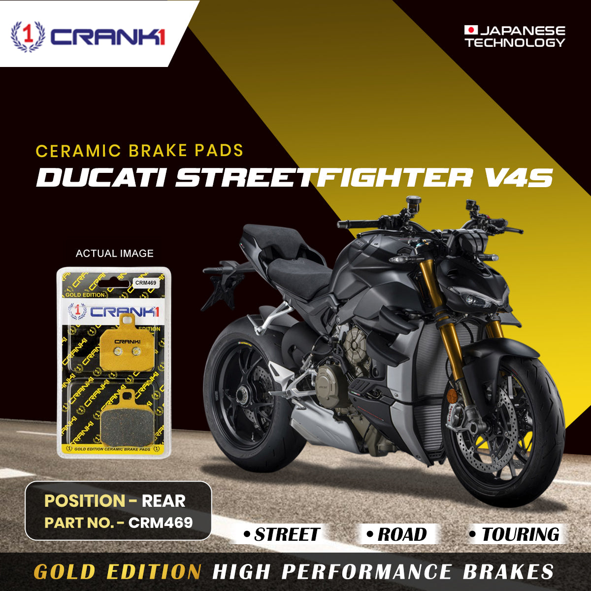 Ceramic Brake Pads For Ducati Streetfighter V4S - Rear - CRM469