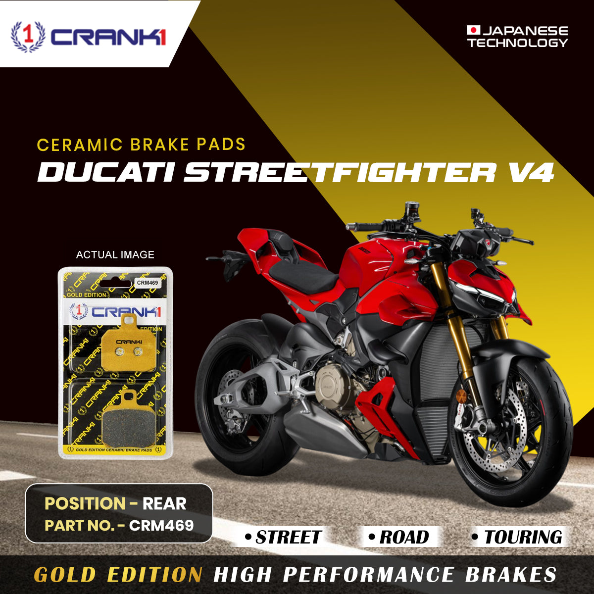 Ceramic Brake Pads For Ducati Streetfighter V4 - Rear - CRM469