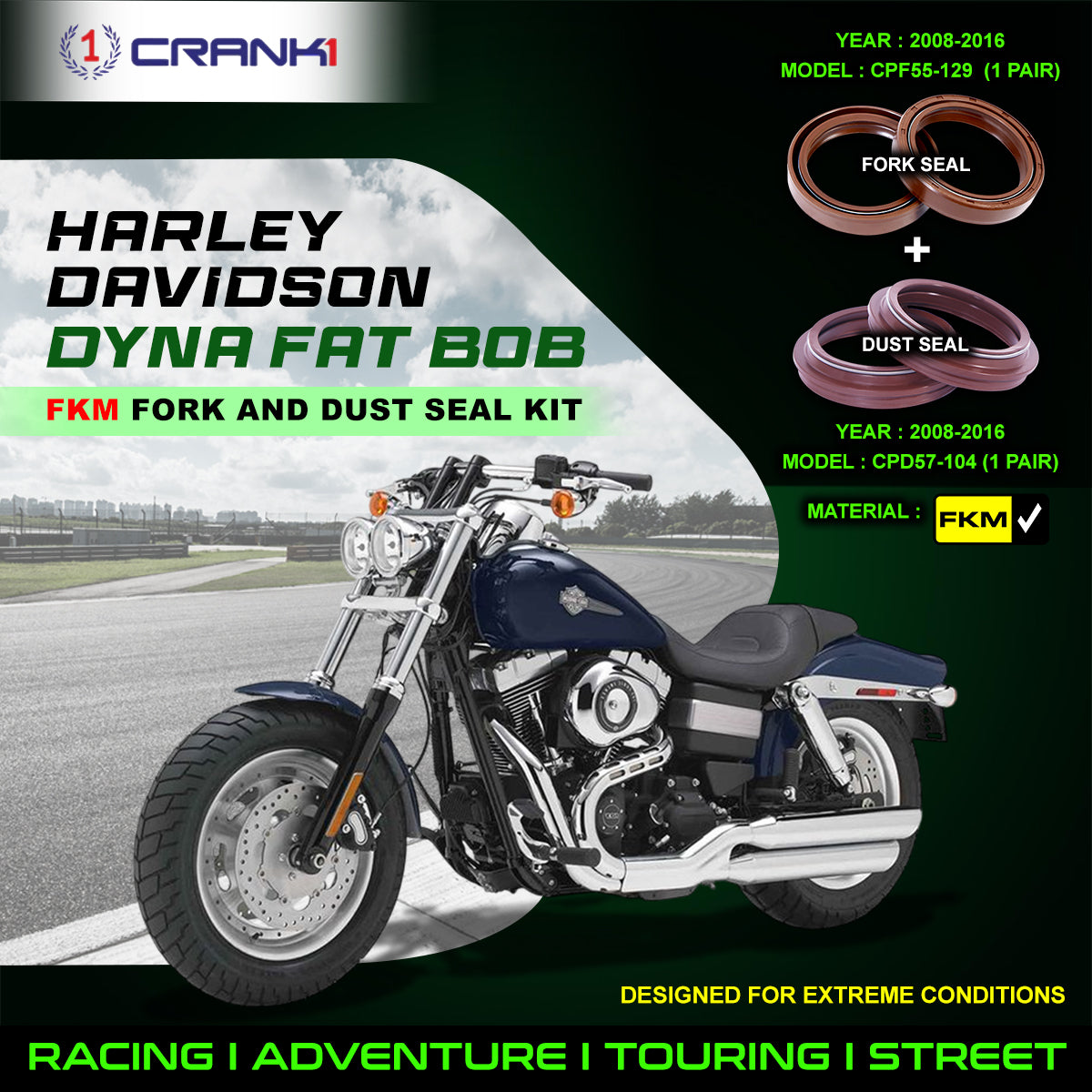 Fork And Dust Seals Kit For Harley Davidson Dyna Fat Bob (2008-2016)