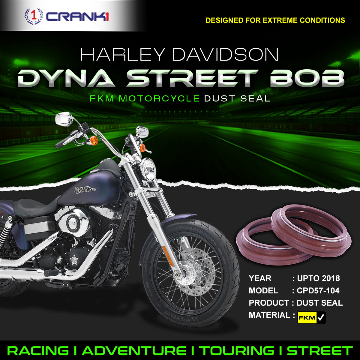 Fork Dust Seals Pair For Harley Davidson Dyna Street Bob (Upto 2018) - CPD57-104