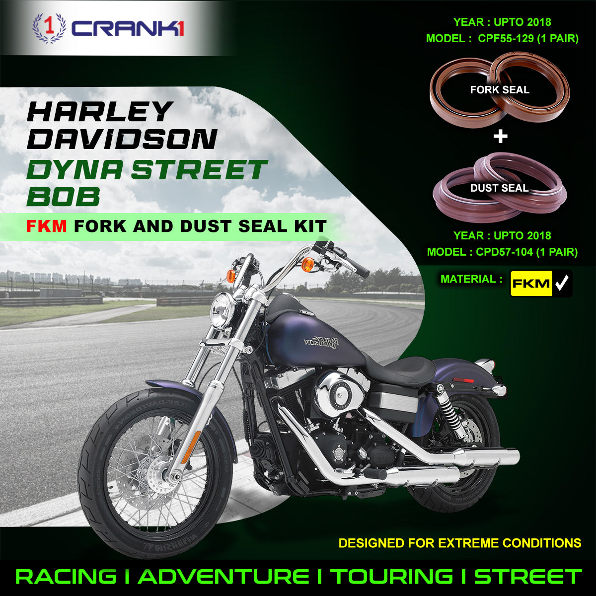 Fork And Dust Seals Kit For Harley Davidson Dyna Street Bob (Upto 2018)