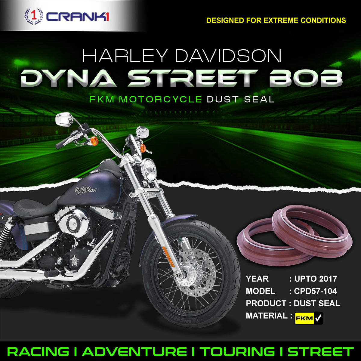 Fork Dust Seals Pair For Harley Davidson Dyna Street Bob (Upto 2017) - CPD57-104
