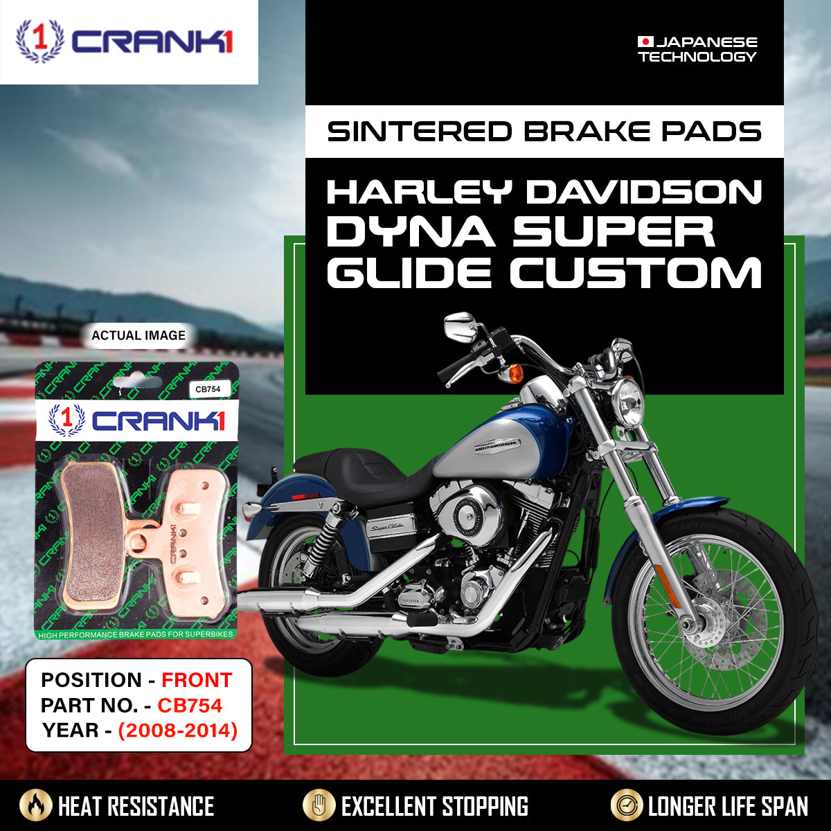 Sintered Brake Pads For Harley Davidson Dyna Super Glide Customs (2008-2014) - Front - CB754