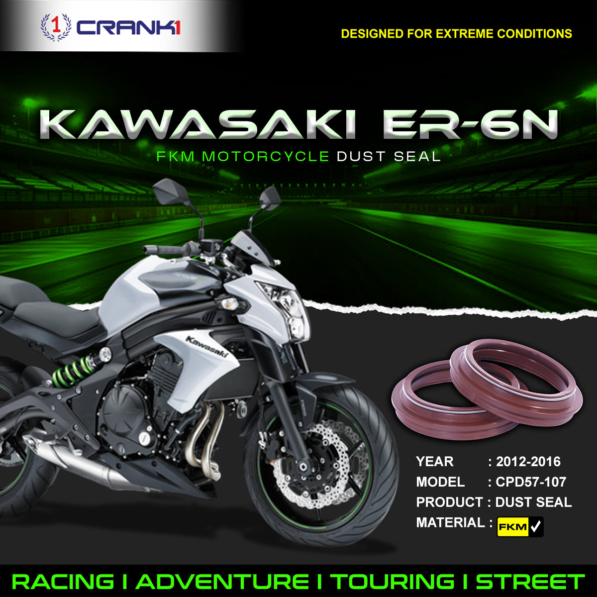 Fork Dust Seals Pair For Kawasaki ER-6n (2012-2016) - CPD57-107