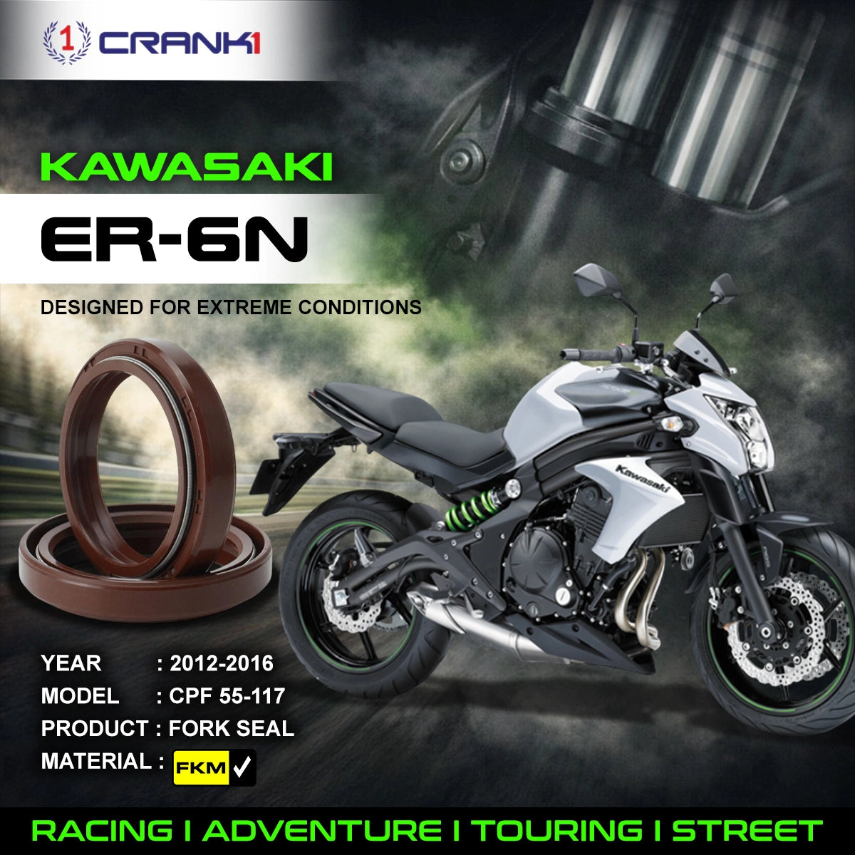 Fork Oil Seals Pair For Kawasaki ER-6n (2012-2016) - CPF55-117