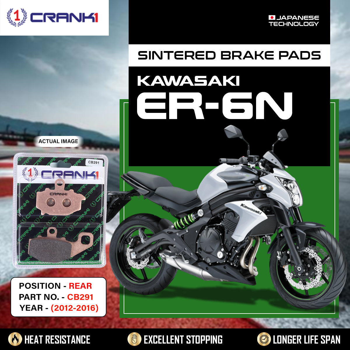 Sintered Brake Pads For Kawasaki ER-6n (2012-2016) - Rear - CB291