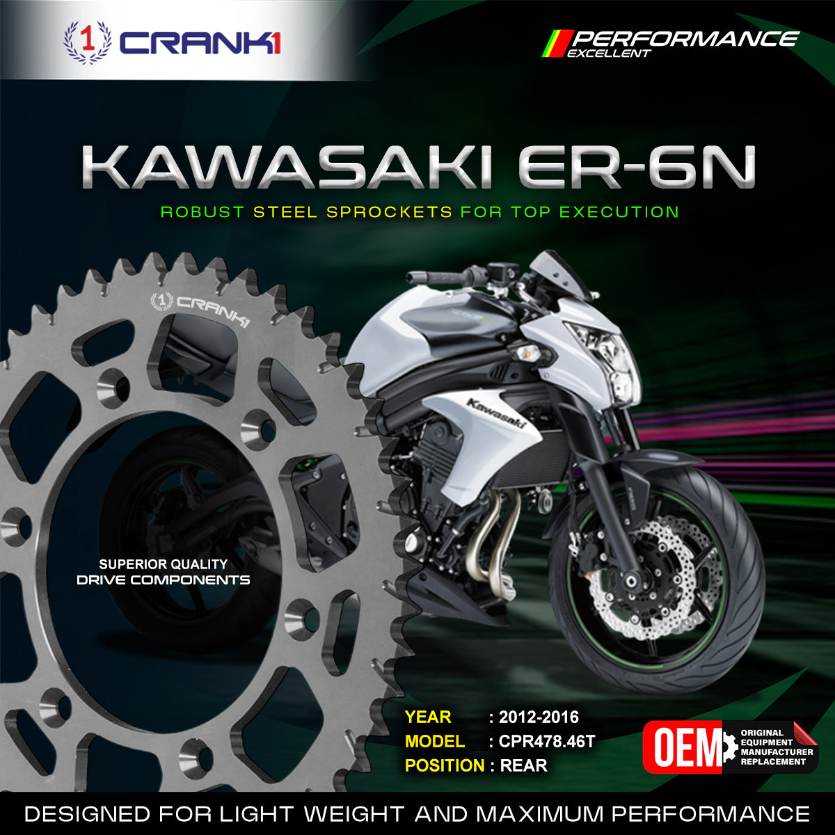 Sprocket For Kawasaki ER-6n (2012-2016) - Rear - CPR478.46T